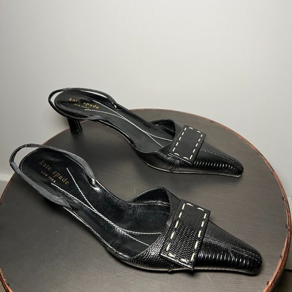 Kate Spade Pointed Toe Kitten Heels with Square Bow, size 7.5 - Picture 4 of 5